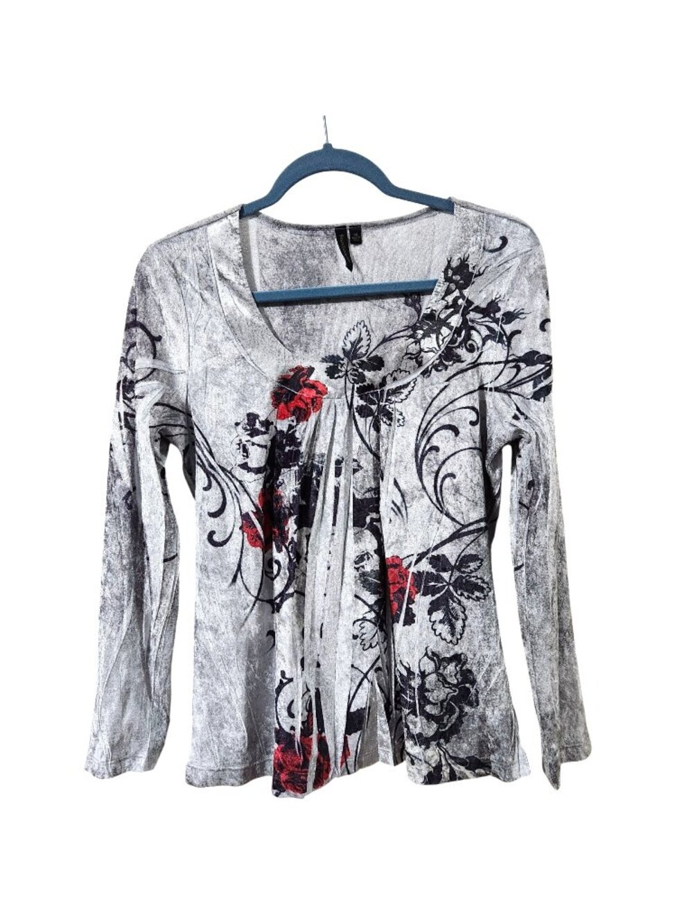 Susan Lawrence Floral Print Long-Sleeve Tunic Top M Velvety Plush Soft Feel